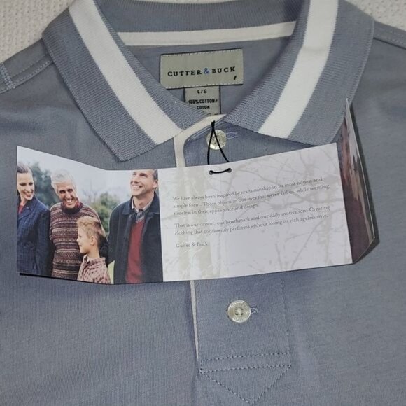 Cutter & Buck Embroidered Sleeve "Absolut" Button Grey Cream SS Polo Sz L Shirt - Picture 8 of 14